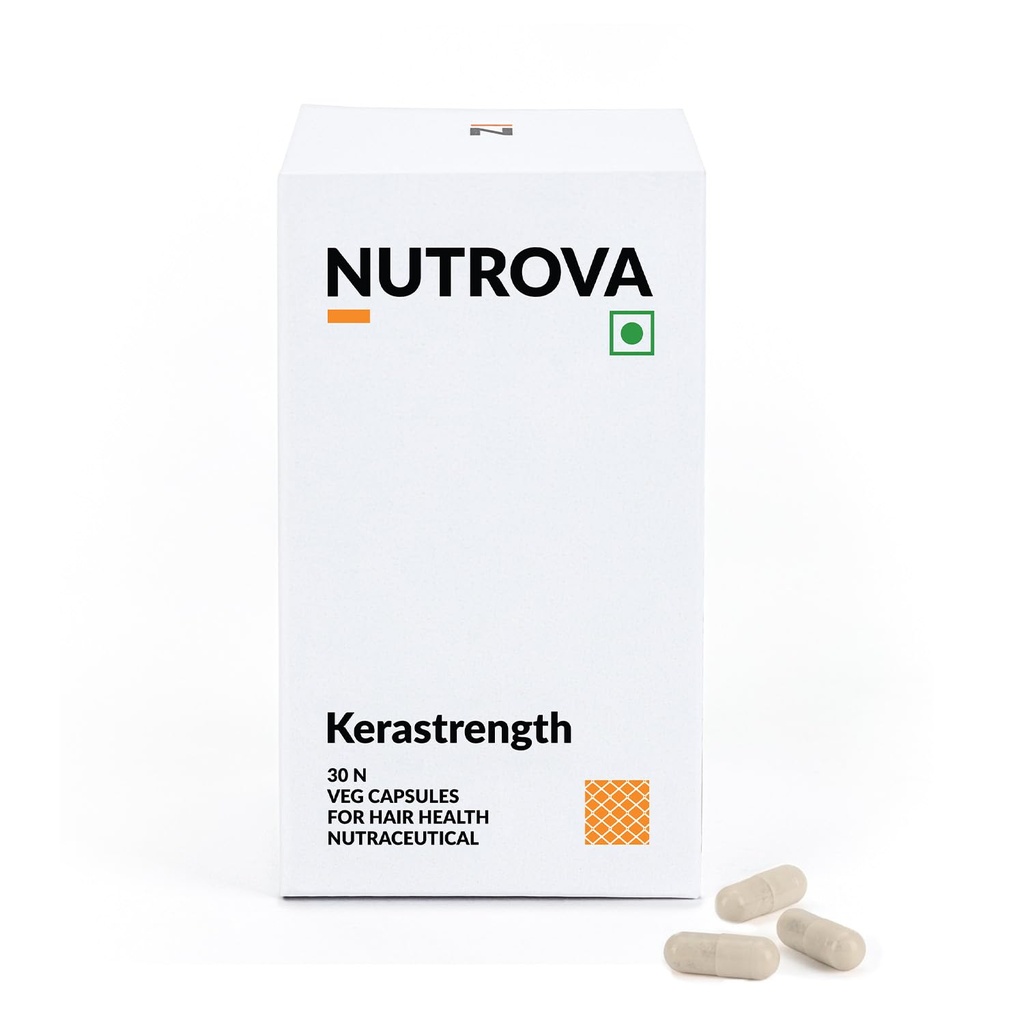 NUTROVA Kerastrength For Men & Women (30 Capsules) With Biotin - Prevents Hair-Fall,Strengthens & Grows Hair With Vitamins A,C,D3,B-Complex,Lycopene Inhibits Hair-Fall Hormone Dht,1 Count