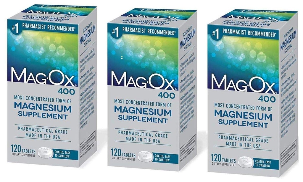 Mag-Ox 402 Mag-Ox 400 Magnesium Mineraal Dieetsupplement Tabletten, 483 mg Magnesiumoxide-3 Tellen, 3-Pack, 3.0 Tellen