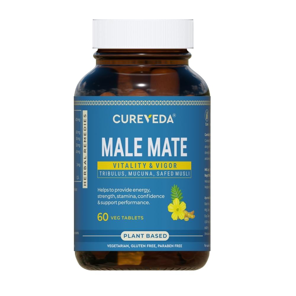 Cureveda Herbal Male Mate | Testosterone Support Supplement For Men | Tribulus, Mucuna, Safed Musli | 60 tab