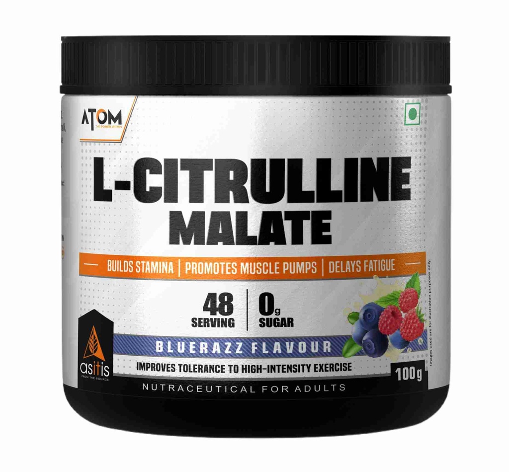 AS-IT-IS Nutrition ATOM L-Citrulline Malate Powder 2000mg, Boosts Nitric acid & Muscle recovery, Supports Endurance & Muscle Pump, Pre-Workout Supplement Men & Women, 100gm, 48 serves, Blue Razz