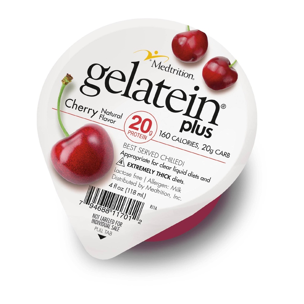 Gelatein Plus Cerise : 20 grammes de protéines. Idéal pour les régimes liquides clairs, les difficultés à avaler, la dialyse et l'oncologie. Grande collation avant ou après l'entraînement. (12 paquets)