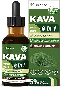 Les gouttes de racine de kava pour le calmant et la détente, les suppléments naturels de calme et de sommeil pour les adultes avec Valérien, Extrait de camomille, Liquide haute biodisponibilité avec basilic favorise la relaxation. 2 oz