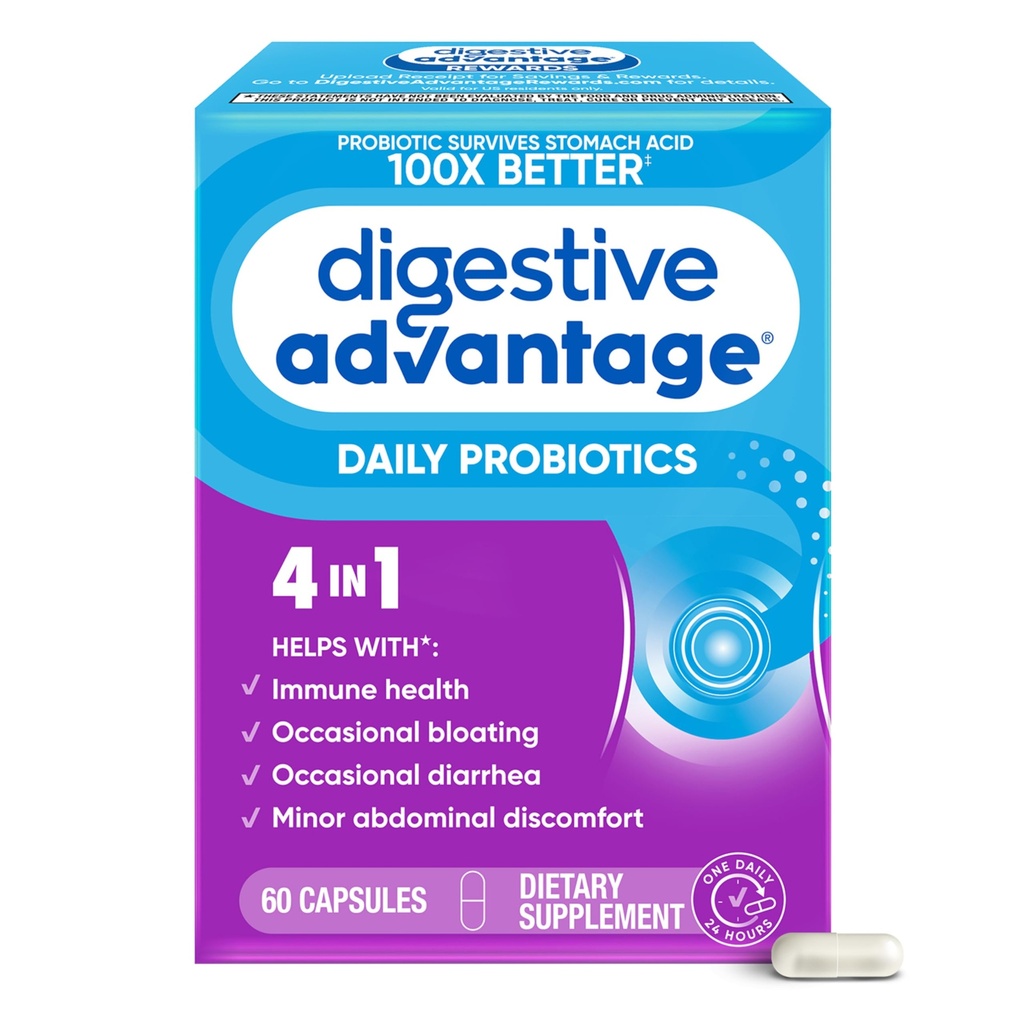 Digestieve voordelen Probiotica voor de spijsvertering van de gezondheid, dagelijkse probiotica voor vrouwen & mannen, ondersteunt Gut Health, Af en toe opgeblazen & diarree, lichte buikklachten, & Immune Support, 60ct Capsules