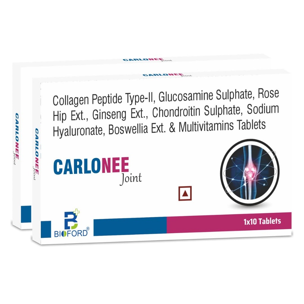 Carlonee Joint Tablets | Collagen Peptide, Glucosamine, Chondroitin, Hyaluronate | Knee, Neck, Back & Full Body Joint Pain Relief | Pack of 2