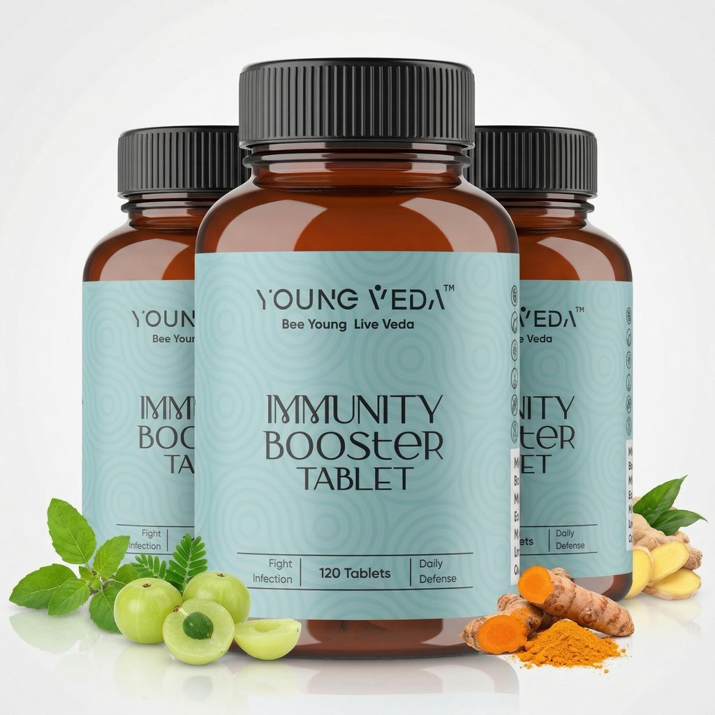 Young Veda Immunity Booster Tablets|Helps Boost Immune Response, Relief From Cold, Cough|| Ayurvedic Immunity Booster |With Tulsi,Giloy,Mulethi,Black pepper,dalchini,aloevera,pippal|120 veg Tablets