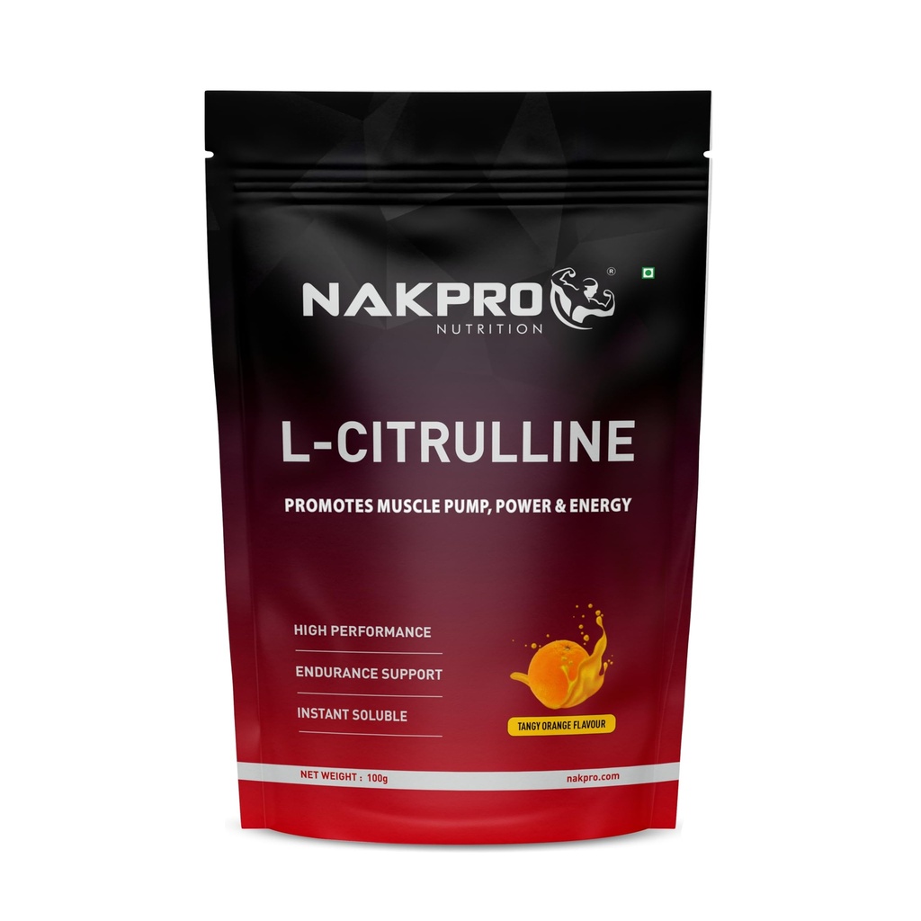 NAKPRO Nutrition Pure L-Citrulline Powder, Boosts Nitric oxide & Muscle growth (Tangy Orange, 100g)