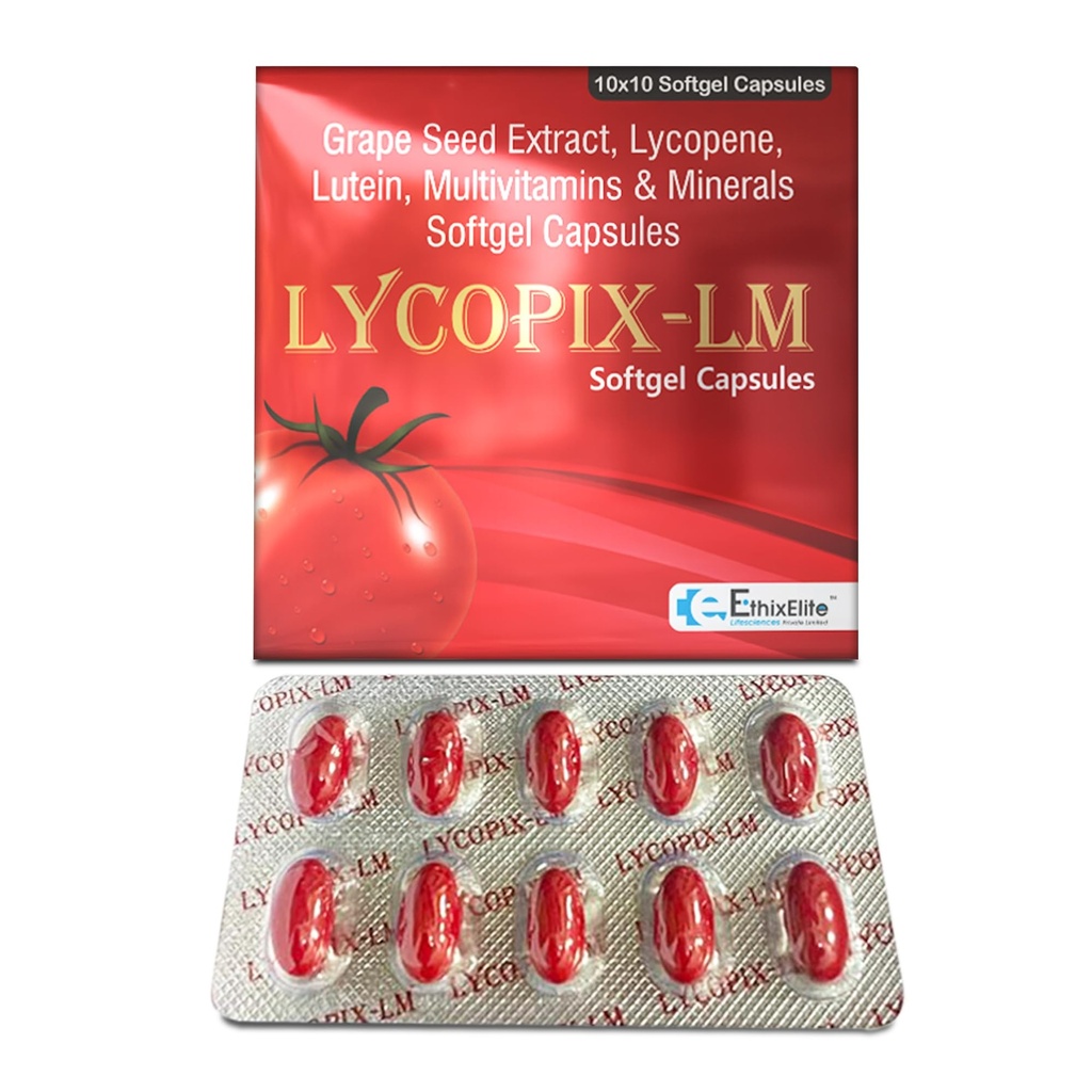 Lycopix-LM Softgel Capsules with Lycopene, Lutein, Multivitamins & Minerals (10 g)