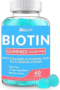 Gommies de biotine, vitamines de biotine sans sucre pour les femmes et les hommes soutient la croissance des cheveux, ongles et peau, biotine à croquer et supplément de collagène