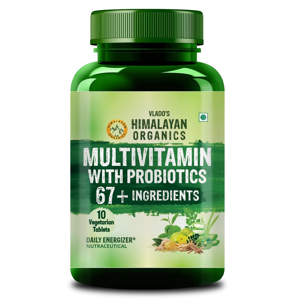 Himalayan Organics Multivitamin with Probiotics - 45 Ingredients for Men & Women with Vitamin C, D, E, B3, B12, Zinc, Giloy & Biotin (Small Pack)
