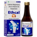 Ethcal D3 Calcium, Magnesium, Zinc & Vitamin D3 Syrup, 200 ml | Calcium Syrup for Women & Men | Magnesium Zinc Supplement With Vitamin D3 To Support Bones, Joints & Muscles, Joints & Immunity
