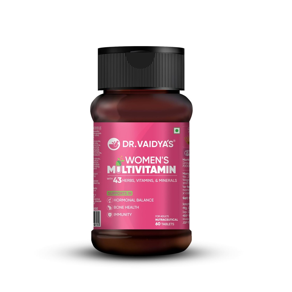 Dr. Vaidya’s Multivitamin for Women | Natural Multivitamin Enriched with Ayurvedic Herbs like Shatavari | Goodness of Calcium and Vitamin D3 tablets, Magnesium supplement, Vitamin B12 supplements & Herbal Extracts | (60 tablets) Pack of 1