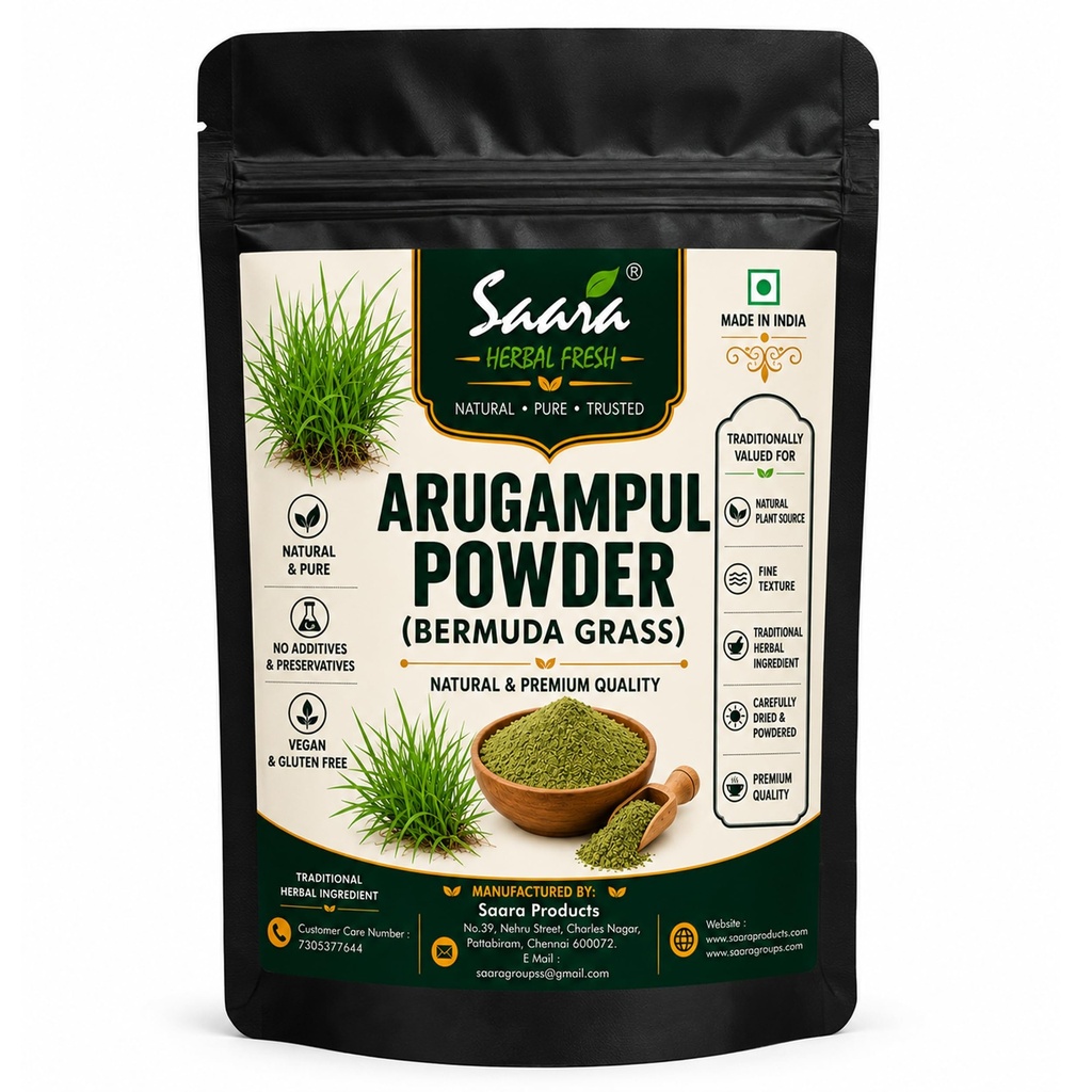 Saara HERBAL FRESH Pure Arugampul Powder, 100g, Bermuda Grass, Non-GMO & Additive-Free, 100g