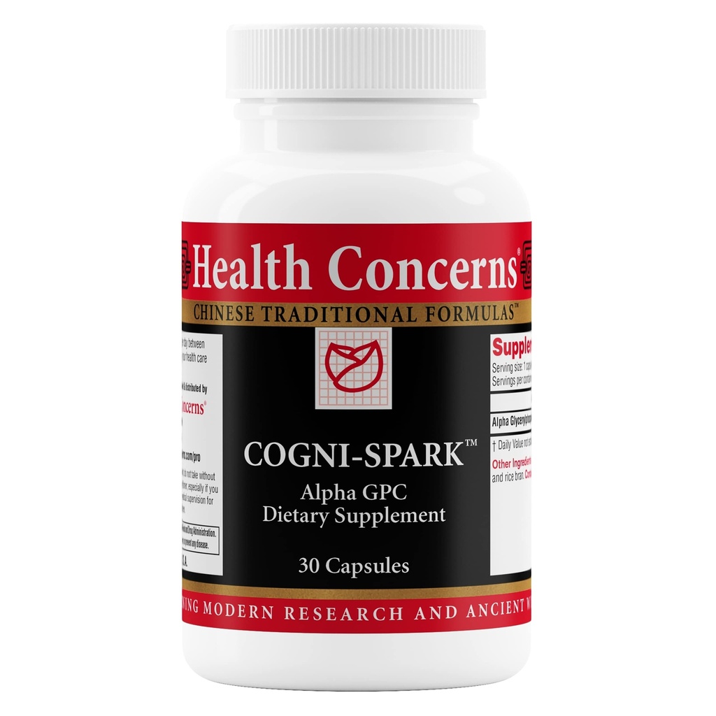 Préoccupations pour la santé Cogni-Spark – Soutien du cerveau pour la mémoire, le focus et la clarté mentale – Supplément de choline Alpha-GPC pour la cognition, la fonction nerveuse et la longévité – Formule de santé cognitive – 30 capsules