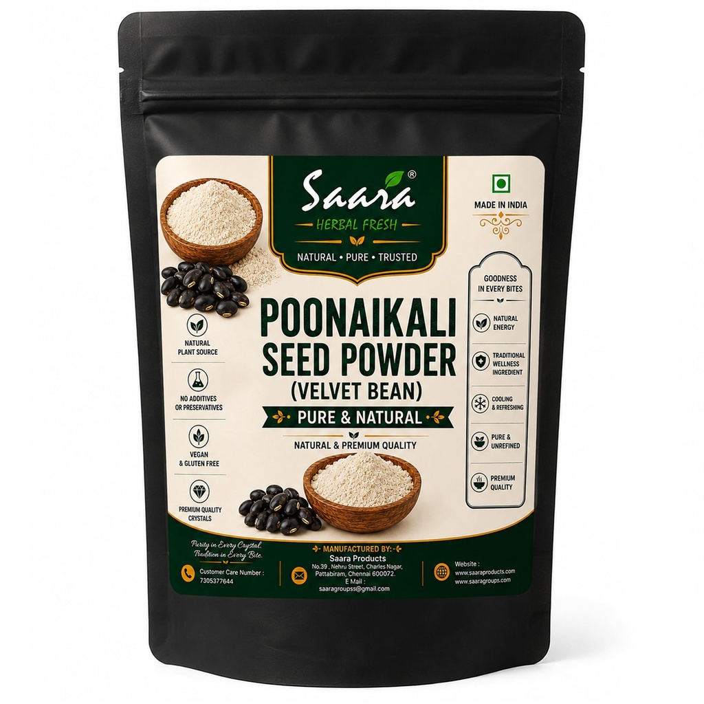 Poonaikali Powder, 100g, Poonaikali Vithai Powder Black |Mucuna pruriens, Kala Kaunch, Poonaikali, Kapikachhu, Black Velvet Bean (Pack of 1)