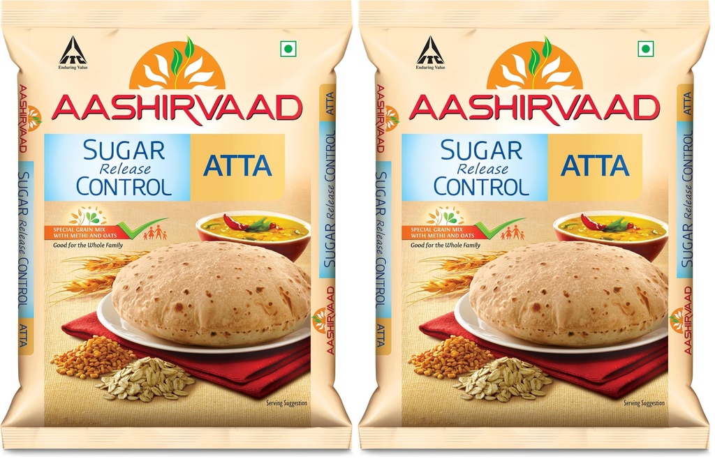 Aashirvaad Sugar Release Control Atta, 5kg Pack, Low GI Atta (Pack of 2)