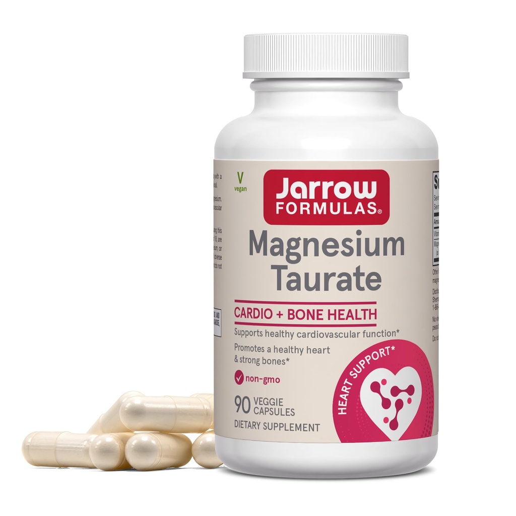 Jarrow Formules Magnesium Taurate, Dieetsupplement, Ondersteunt Cardio en Bone Health, 300 mg per portie, 90 Veggie Capsules, Tot een 30 dagen durende levering