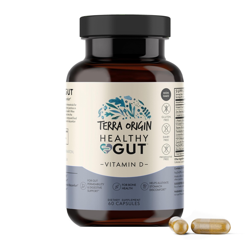 ORIGINE TERRA Gut sain avec la vitamine D 5000 UI 60 Capsules de Gut Suppléments de santé pour les hommes et les femmes