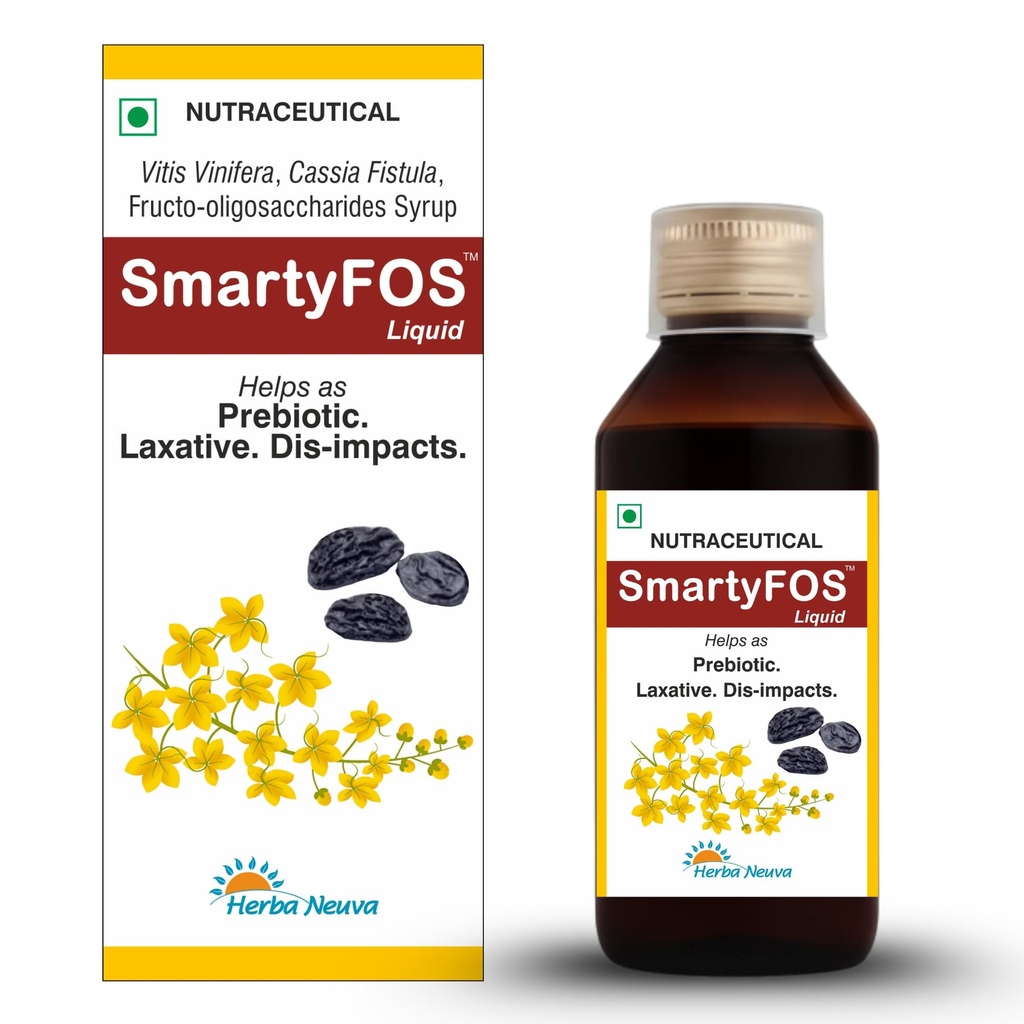 HERBA NEUVA SmartyFOS Liquid Prebiotic Syrup for Constipation Relief and Gut Health | Stool Softener with Fructo-oligosaccharides for Kids and Adults | Gentle Daily Gut Support | 100 ml Syrup