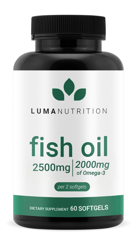 Luma Nutrition Omega 3 Visolie Supplement - Extra sterkte 2500mg - 2000mg EPA & DHA - Hersenen en Hart Gezondheid - 60 Softgels