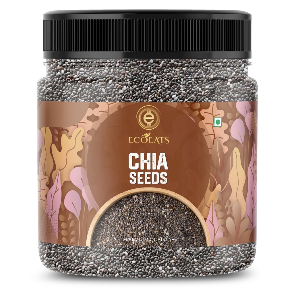 Ecoeats Chia Seeds 100 gm | Omega-3 | Non-GMO | Clean Chia for Eating | Rich in Calcium, Protein & Fibre | Whole Chia Seeds | Supports Weight Management | Jar Pack