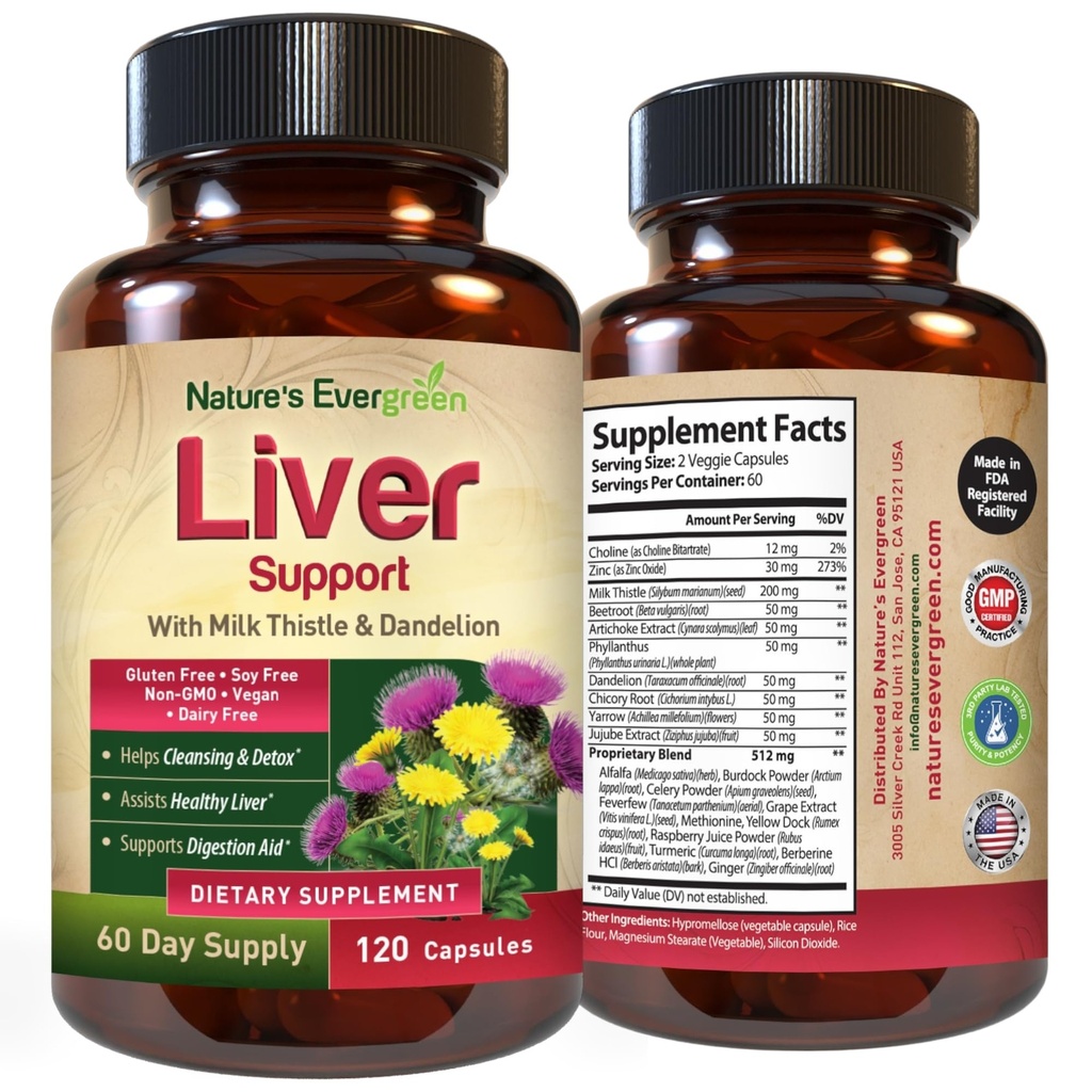 Lever Reiniging Detox & Repair & Herbal Lever Ondersteuning Supplement w/ 20+ Lever Gezondheid Nutriënten, Melkdistel, Kurkuma, Gember, Dandelion, Zink, Artichoke &amp; meer voor Optimale Lever Ondersteuning 120 Capsules