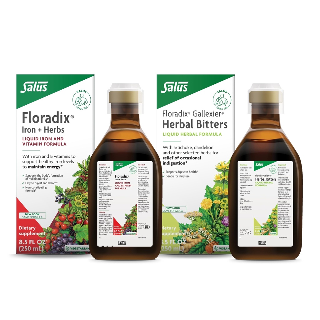 Floradix door Salus Gallexier Herbal Bitters (8.5 oz) & Iron & Herbs (8.5 oz) Bundle - Herbal Bitter for Digestive Support* - Iron Supplement for Healthy Energy Support*