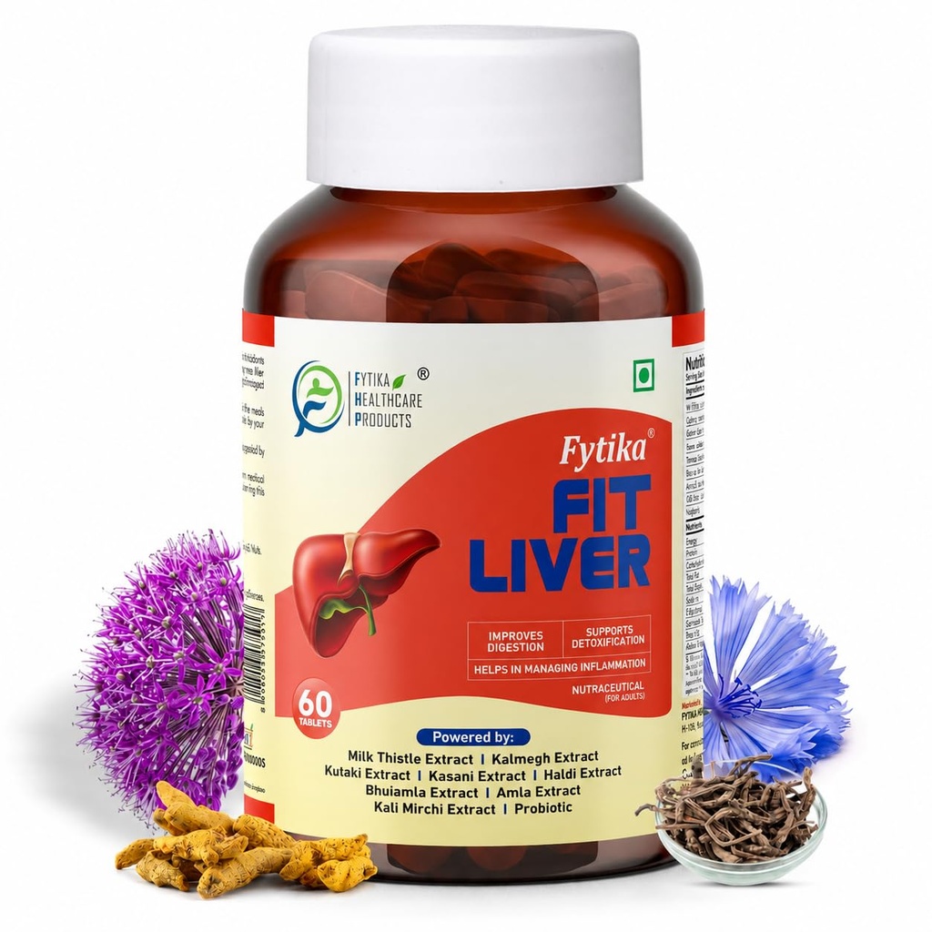 Fytika Fit Liver Detox Tablets | Milk Thistle, Kalmegh, Kutaki, Curcumin, Bhumi Amla & Probiotics | 60 Tablets