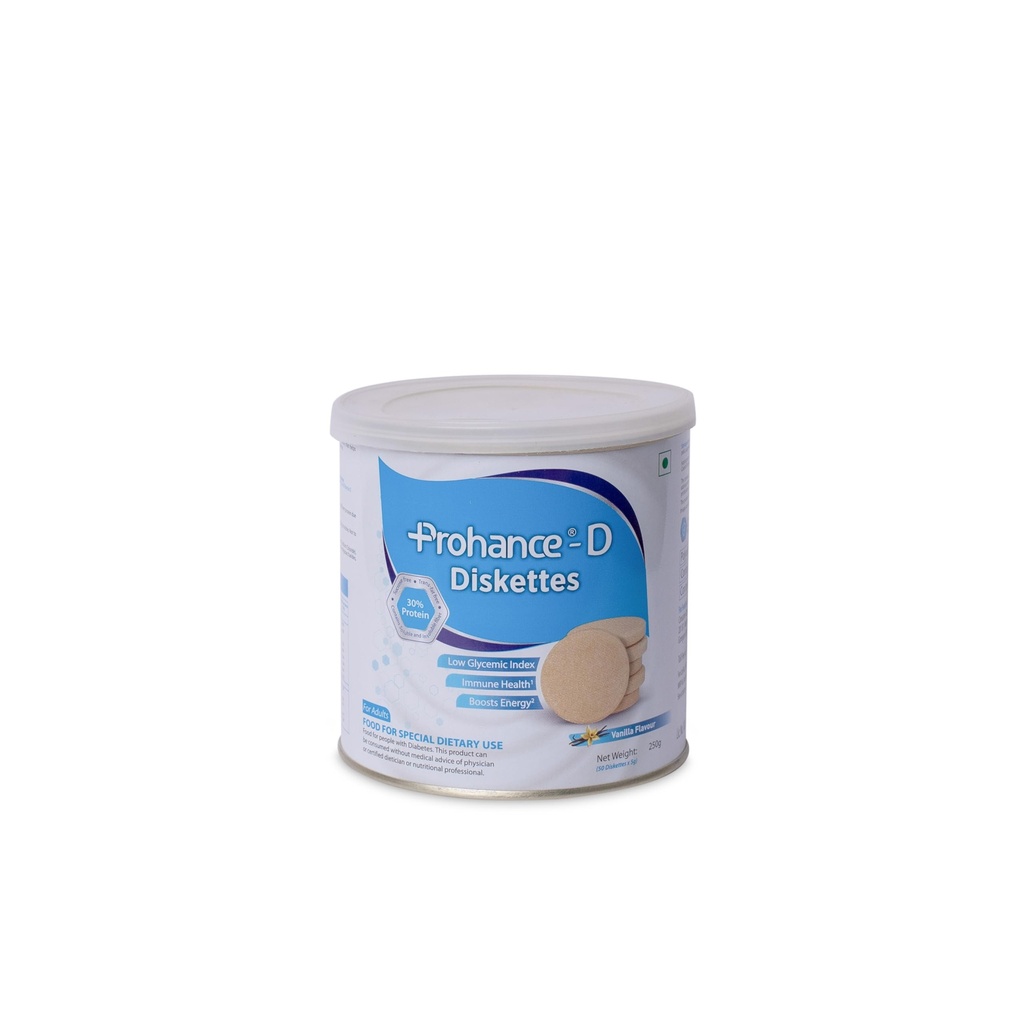 Prohance D Diskettes | Healthy Snacks for Men and Women - 250 gm, High Protein Diskette, Essential Vitamins, Minerals and Antioxidant - Vanilla Flavor | 100% Veg
