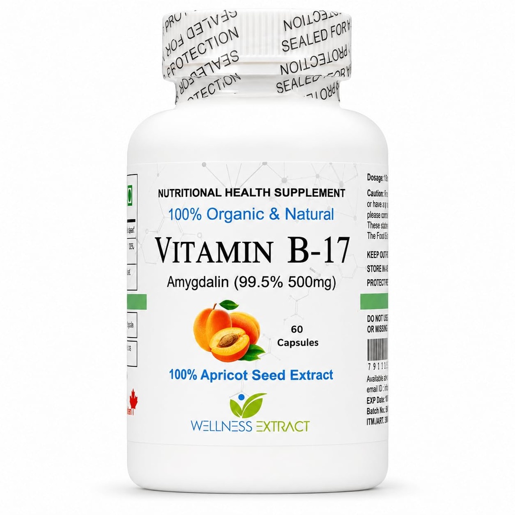Asterveda Vitamin B17 Amygdalin Capsules, 99.5% Amygdalin from Apricot Kernel Extract, Vegetarian Formula, 60 Capsules