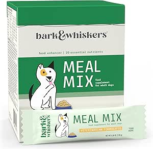 Dr. Mercola Bark & Whiskers Meal Mix voor volwassen honden, 8.09 Oz. (229.5 g), 30 Packets, Biedt 20 essentiële voedingsstoffen, bevordert de spijsvertering van de gezondheid, dierenarts geformuleerd, niet-GMO