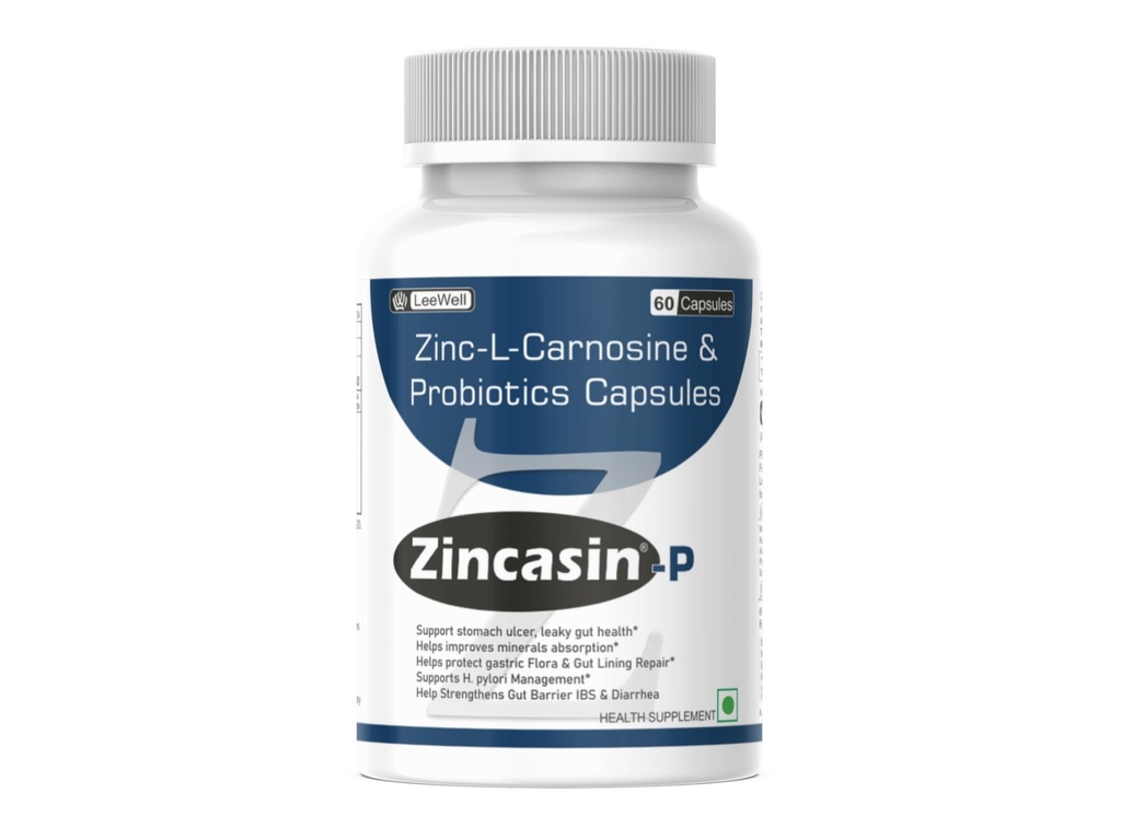 Zincasin -P by LeeWell Zinc Carnosine, Prebiotics & Probiotics Supplement | Support gut healing, intestinal barrier lining, gut permeability, Leaky gut support - 60 Caps
