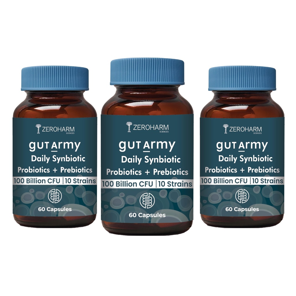 Holistic Curcumin Gut Army Prebiotics & Probiotics-10 Unique Strains Blend -100 Billion CFU-With Inulin & Probiotics Blend-Supports Gut Digestion Health & Bowel Movement-180 Capsules By ZEROHARM