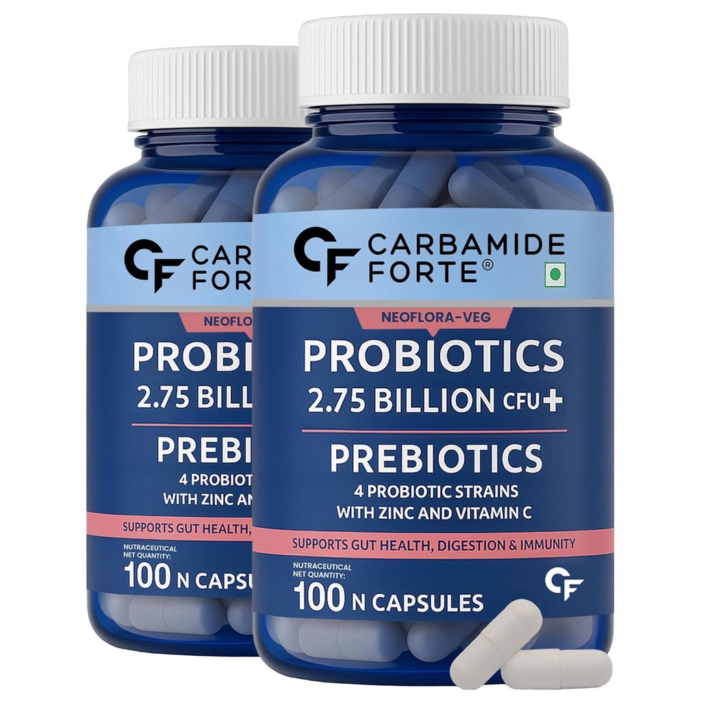 Carbamide Forte Probiotics Supplement 2.75 Billion for Women & Men - 100 Veg Capsules (Pack of 2)