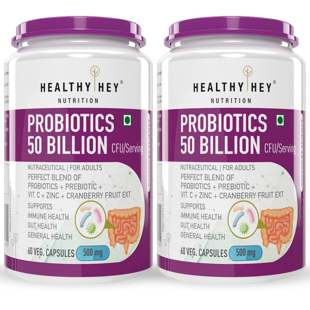HealthyHey Nutrition Probiotics 50 Billion CFU Multi- Strains/serving - 60 Veg. Capsules - Pack of 2
