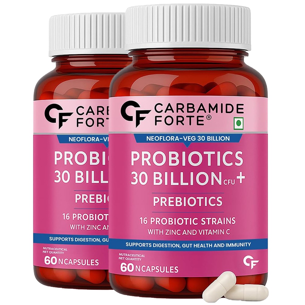 Carbamide Forte Probiotics Supplement 30 Billion for Women & Men - 60 Veg Capsules (Pack of 2)
