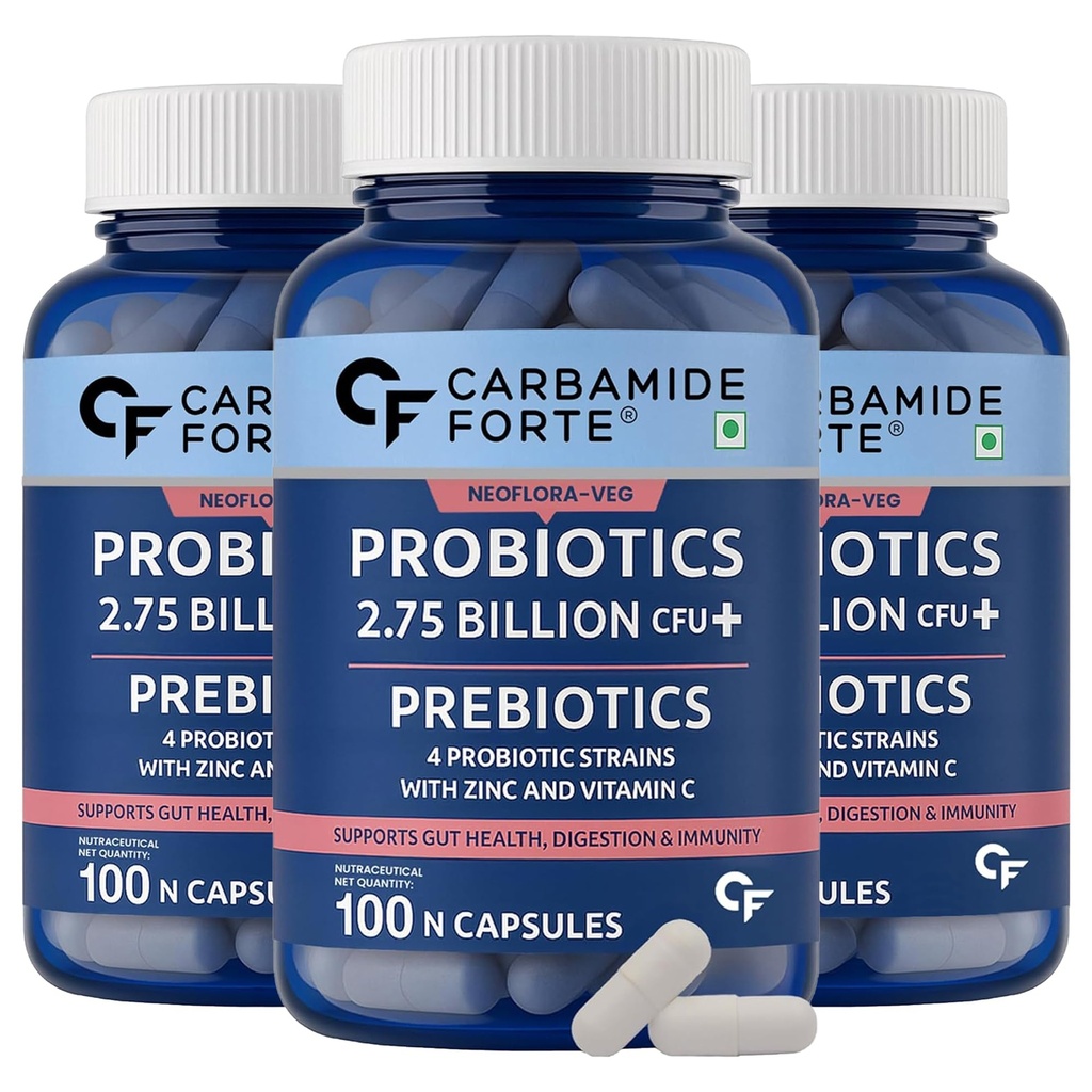 Carbamide Forte Probiotics Supplement 2.75 Billion for Women & Men - 100 Veg Capsules (Pack of 3)