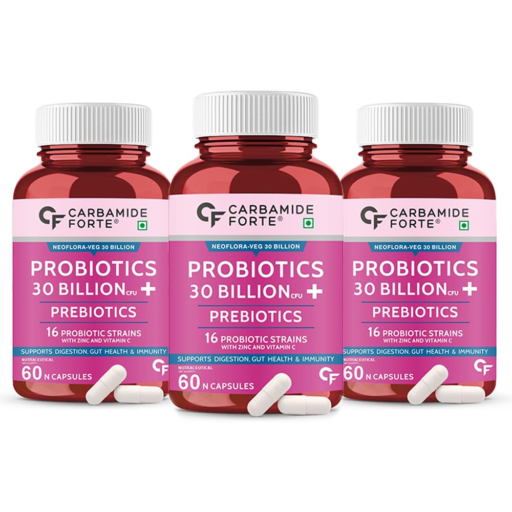 Carbamide Forte Probiotics Supplement 30 Billion for Women & Men - 60 Veg Capsules (Pack of 3)