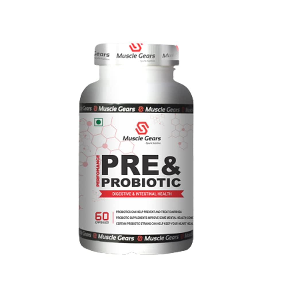 Muscle Gears Pre & Probiotic Capsules | Digestive & Intestinal Health | Gut Health Support | Bloating Relief & Immunity | Performance Probiotic | For Men & Women | 60 Capsules