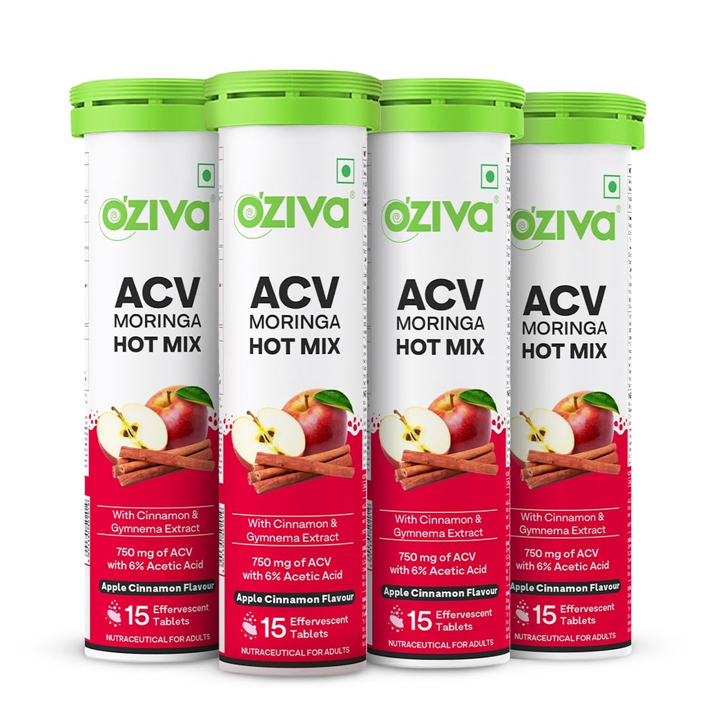 OZiva ACV Moringa Hot Mix Tablets, Gymnema, Apple Cinnamon, Pack of 4