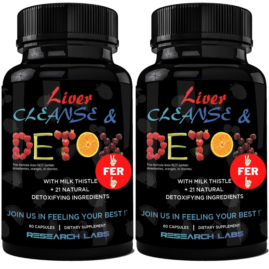 Laboratoires de recherche 2 Pack Doctor Recommended Premium Liver Detox Cleanse & Support w/Milk Thistle, Beet Root, Dandelion. 23 Herbes puissantes pour une détoxification puissante