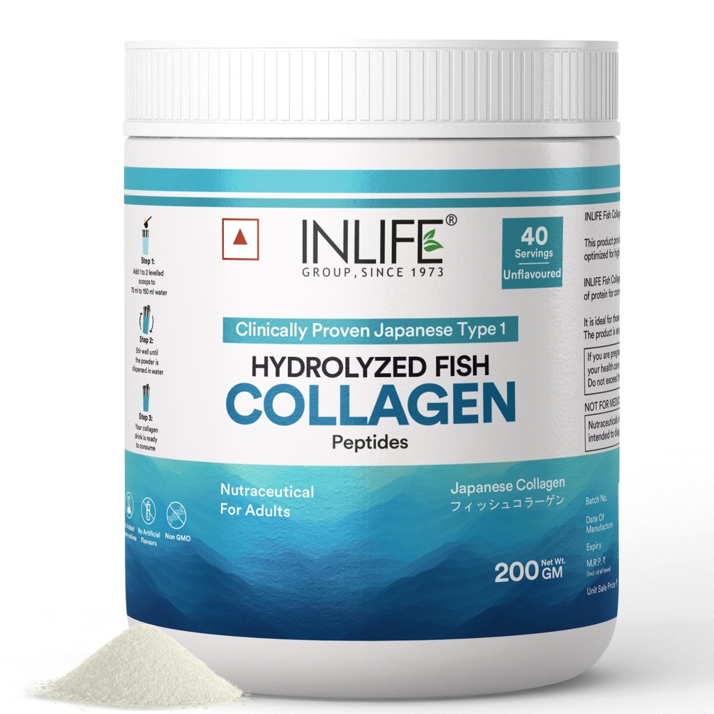 INLIFE Unflavoured Wellnex Japanese Fish Collagen Powder, Type 1, 200g