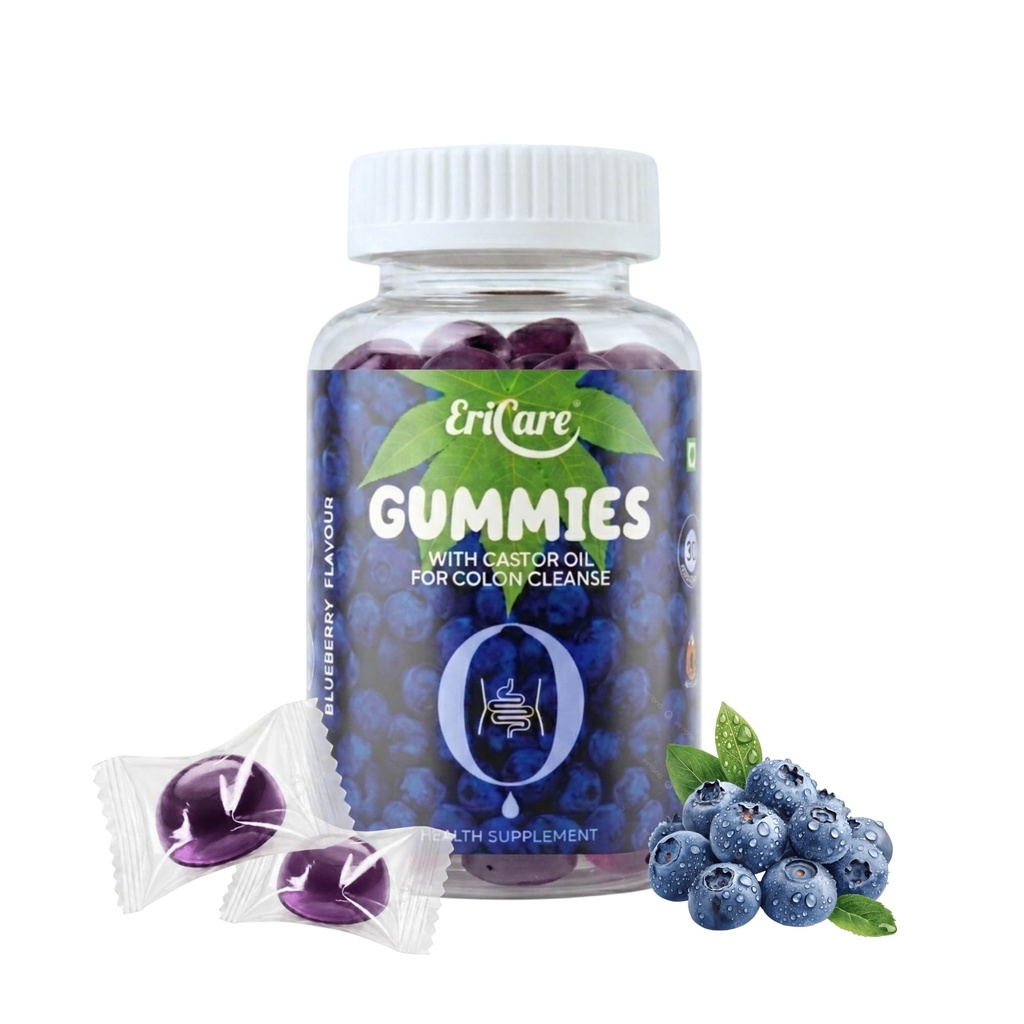 Castor Oil Colon Cleanse Gummies | Relieves Constipation, Gas & Bloating | Supports Gut Health, Digestion & Natural Bowel Movement | Blueberry Flavour | For Men & Women | 30 Gummies