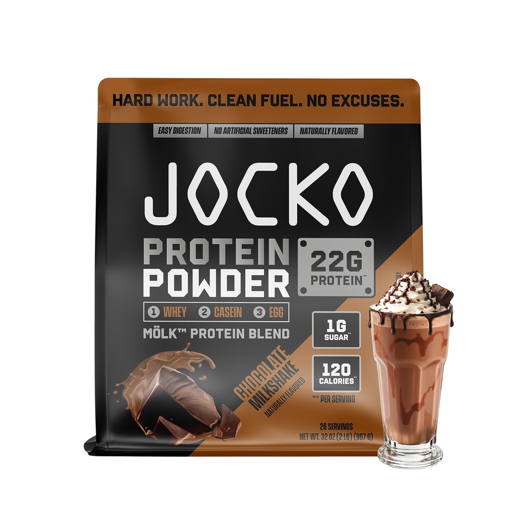 Jocko Fuel Mölk Wei Proteïne Poeder 22g Proteïne - Low Sugar Monk Fruit Blend - Muscle Recovery & Growth, Packaging May Vary (26 Serves, Chocolate Milkshake)