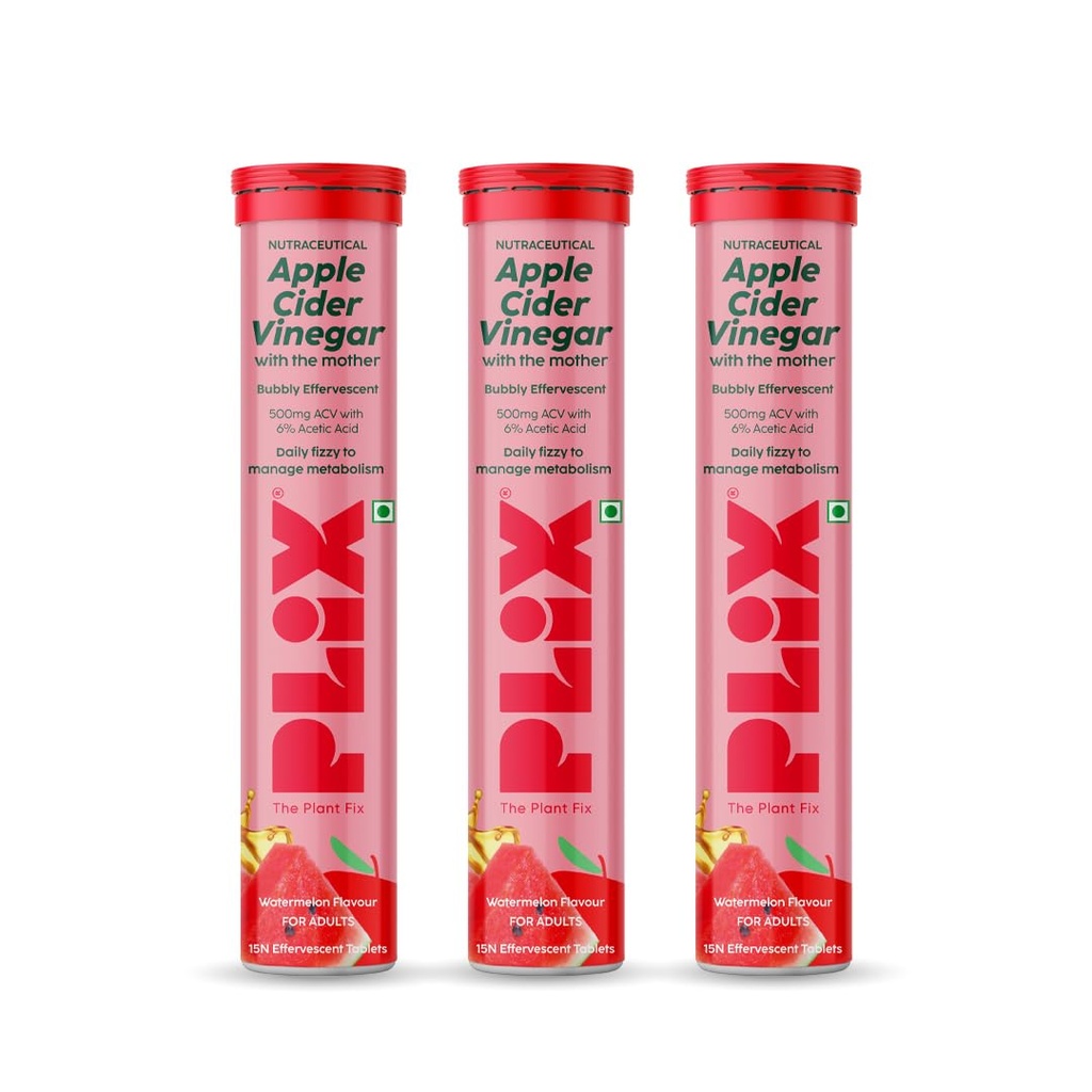 THE PLANT FIX Apple Cider Vinegar Effervescent Tablet with mother | Supports Metabolism & Appetite Control I With 500mg ACV, Vit B6 & B12 I No Maltodextrin, No Added Sugar I Pack of 3 (45 tablets)