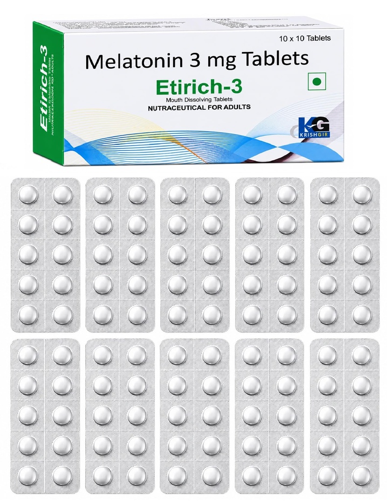 Etirich-3 Melatonin 3 mg Mouth Dissolving Chewable Tablet (100 Tablets)