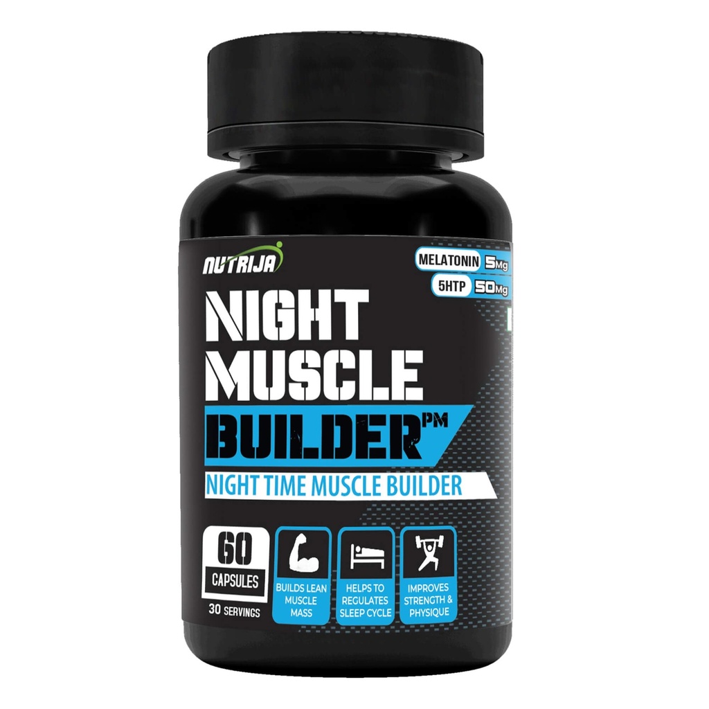 NutriJa Night Muscle Builder | Post Workout Recovery & Sleep Aid | Night Time Muscle Builder Supplement with Melatonin, ZMA, Tongkat Ali (60 Capsules)