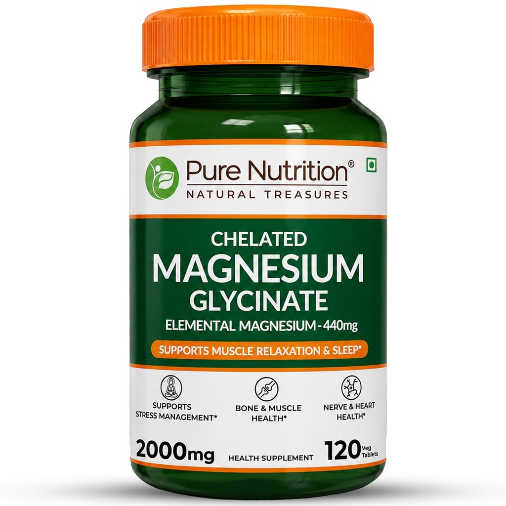 Pure Nutrition Chelated Magnesium Glycinate Supplement 2000mg - 120 Tablets | High Absorption Magnesium Supplements (Elemental 440mg) for Sleep, Cramps, Nerve Health, Relaxation, Bone & Joint Health