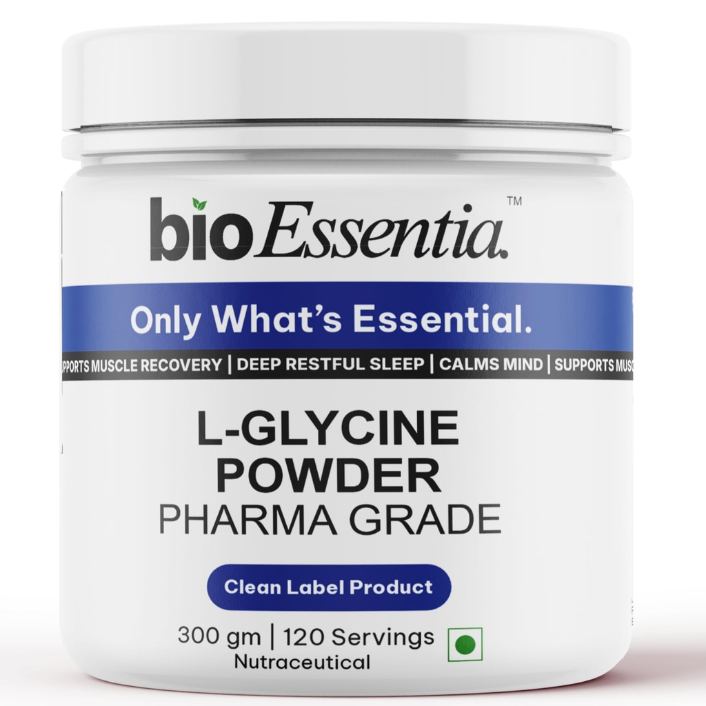 BioEssentia L Glycine Powder | Pharma Grade L-Glycine | Deep Sleep & Recovery Support | 100% Pure| No Fillers, No Sweeteners, No Flavours | 300g (120 Servings) | COA Avaliable