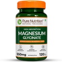 Pure Nutrition Magnesium Glycinate 550mg - 120 Tablets | High Absorption Magnesium Supplement for Daily Wellness | Supports Muscle Relaxation, Sleep & Nerve Function