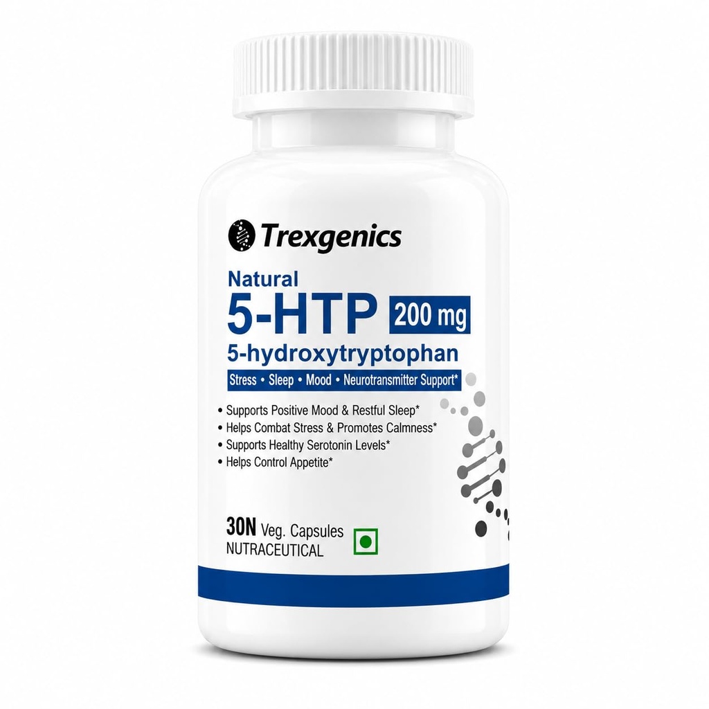 Trexgenics 5-HTP Hydroxytryptophan 200 mg High Strength Griffonia Seed Extract Supports Relaxation, Healthy Sleep, Mood Balance & Serotonin Production (30 Veg Capsules- Pack of 1))